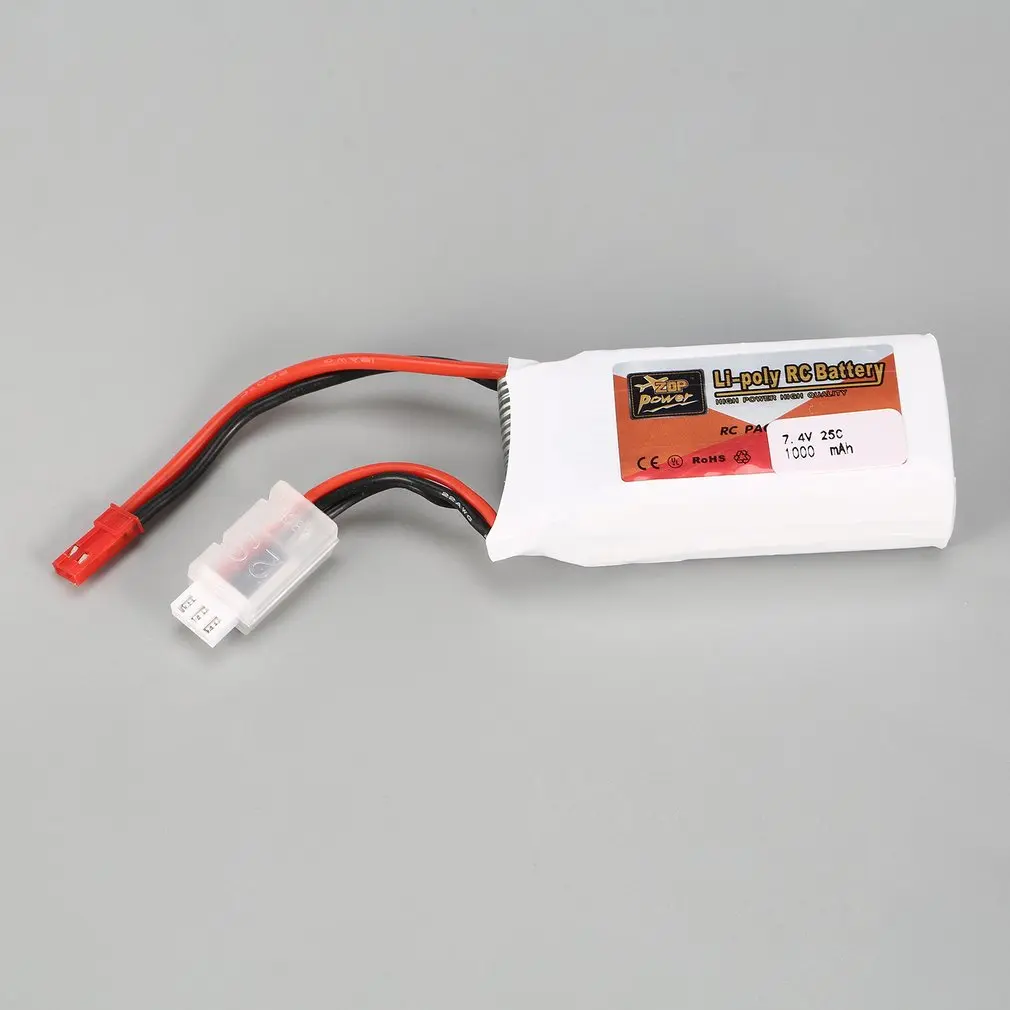 

2018 Rechargeable ZOP Power 7.4V 1000mAh 2S 25C Lipo Battery JST Plug Connector for RC Drone FPV Quadcopter DIY Toys Spare Parts