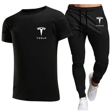 Aliexpress - Men’s Two Piece Sports T-shirt and Pants Brand Casual Tesla Letter print Sports Suit Fashion Pure Cotton Sportswear Summer sets