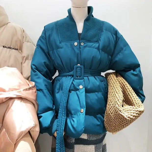 

2018 Winter of Belt Waist Hugging Slimming Cotton Overcoat Women's Versatile Slim Fit Loose-Fit Short Cotton Coat Fashion
