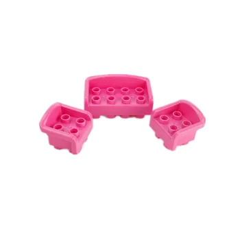 

Quality Large Building Blocks Home Furniture Pink Sofa Bedroom Washing Room Set Dolls Compatible with Duploed