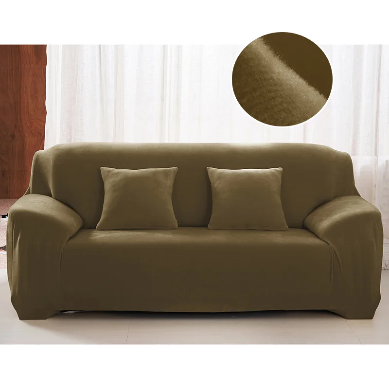 Плюшевый чехол на диван из стрейч-материала, однотонное толстое покрывало, чехлы на диван для гостиной, домашние животные, чехлы на стул, подушка для дивана, полотенце, 1 шт - Цвет: ArmyGreen