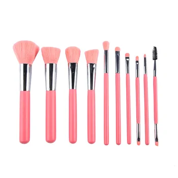 

10 portable wooden handle makeup brush set with makeup tool and blush eye shadow brush