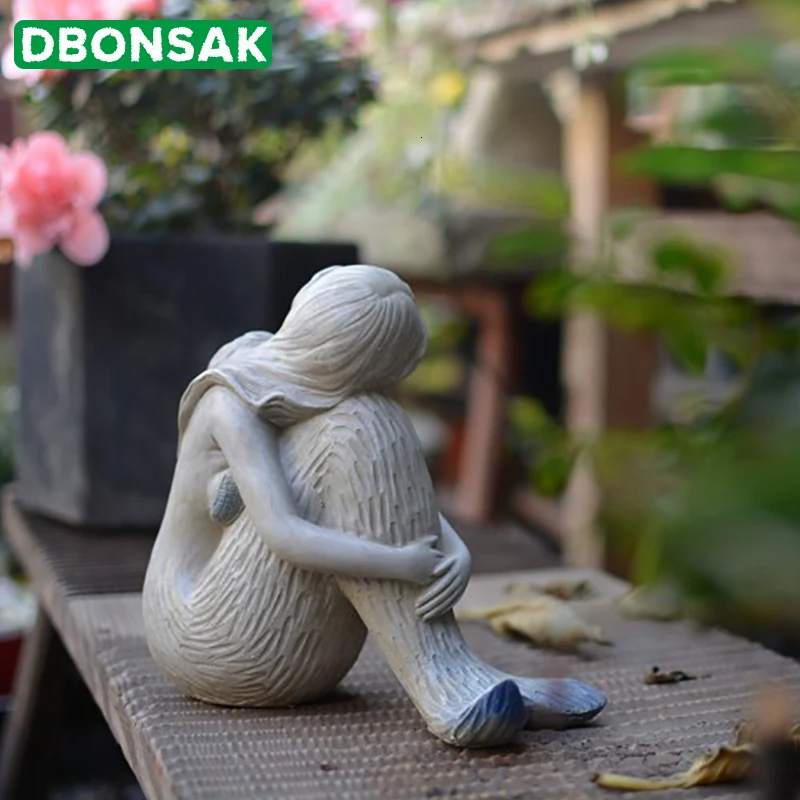 Русалка из смолы украшение персонаж скульптура Богиня Украшения статуэтки вилла бассейн скульптура патио цветочный горшок украшения сада