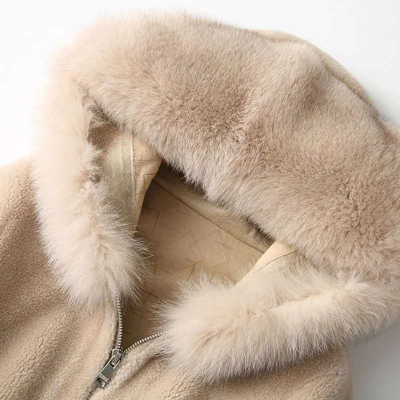 Женское зимнее теплое пальто из натуральной шерсти с натуральным лисьим воротником, Женская куртка, пальто C929-2, быстрая, новинка