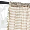 Cotton Linen Beige Stripe Tassel Curtain Country Style Window Hanging Blackout Curtains for Bedroom Easy Drape Dector for Window ► Photo 2/6