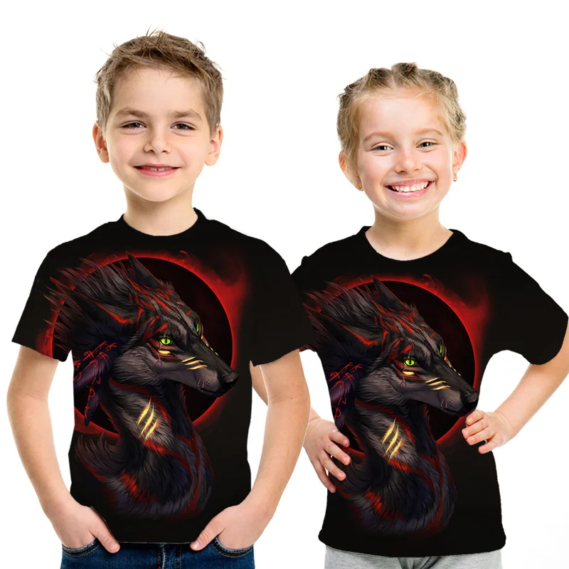 Одежда для малышей от 4 до 14 лет 3d-принт, Детская футболка с изображением волка и животных летняя модная уличная детская футболка с изображением медведя для мальчиков и девочек - Цвет: picture color