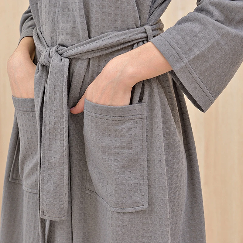 Autumn Adult Bathrobe Sashes V Neck Robe Pajamas Men And Women Couple Robes Pockets Long Sleeve Fashion Nightgown cheap pajama pants Men's Sleep & Lounge