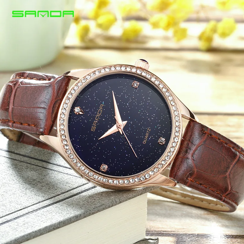 

SANDA 2019 Top Fashion Style Luxury Women Leather Band Analog Quartz Wrist Watch Minimalism Wife gift relogio feminino
