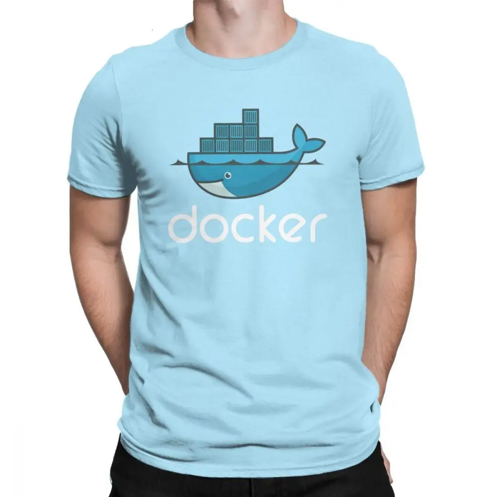 Sky Blue One yona, Мужская футболка с логотипом Docker, Linux, Javascript, компьютерная хлопковая одежда, Забавные футболки с коротким рукавом и круглым вырезом, графическая футболка - Цвет: Sky Blue