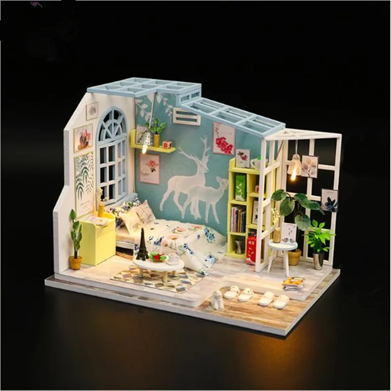 No dust cover hongda Diy Миниатюрный 3D Деревянный кукольный дом мебель Miniaturas кукольный домик игрушки для детей подарки на день рождения - Цвет: No dust cover