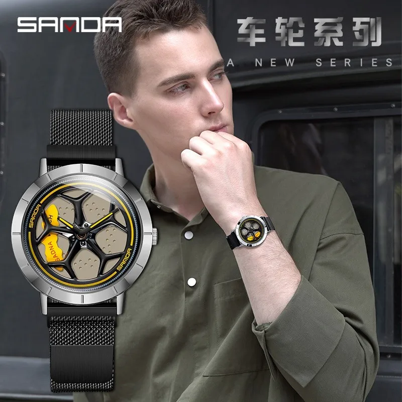 

2019 sanda men's new quartz watch rotating dial casual fashion watch Milan men belt men's quartz watch Male Relogio Masculino