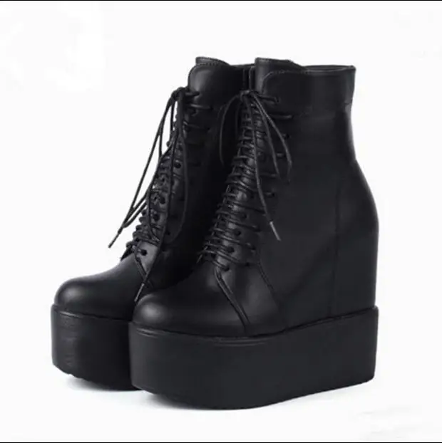 

14CM wedge heel boots thick bottom Martin boots front with round head super high heel women's boots