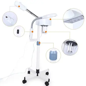 

2 in 1 Professional Ozone Facial Steamer with 5X Magnifying Lamp Multifunctional LED Light, Spa Beauty Skin Care Equipment