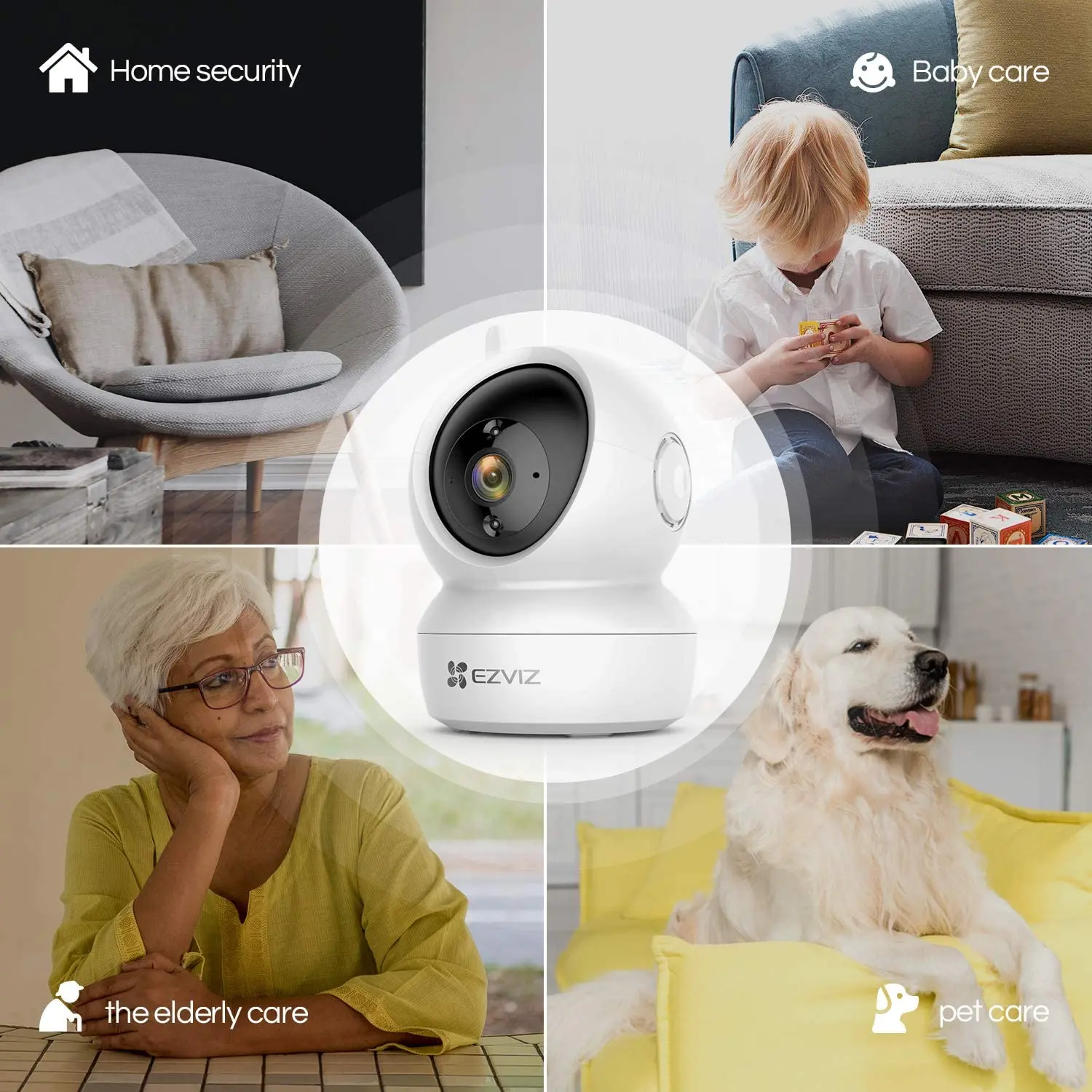 EZVIZ 2 шт. C6N IP камера 1080P панорама/наклон купольная умная ИК с датчиком движения