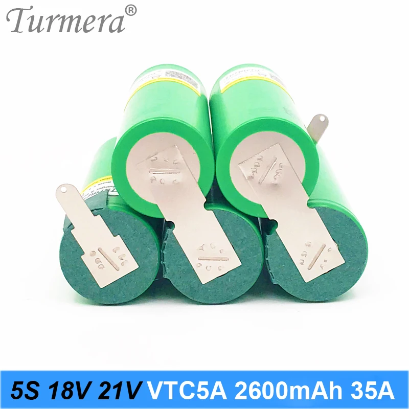 Turmera Батарея 5S 18v 21v us18650vtc5a 2600 мАч 35a Батарея для отвертка Батарея и пылесос по индивидуальному заказу для пайки