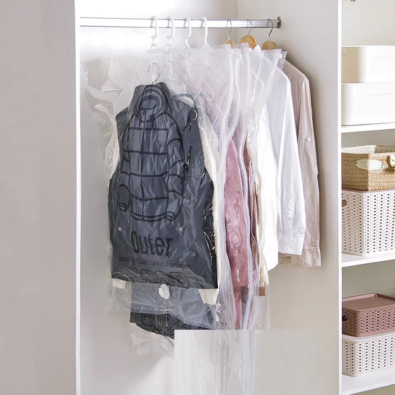 

Closet Hanging Compression Bag Storage Bag Transparent Thick Down Jacket Pumping Vacuum Bag for Clothes Sorting Bag