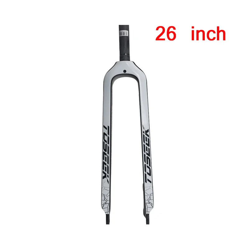 White-26er TOSEEK Углеродные вилки 26/27. 5/2" жесткая прямая MTB велосипедная 1-1/8" Вилка цветная горный велосипед тормозные вилки Superlight - Цвет: White-26er