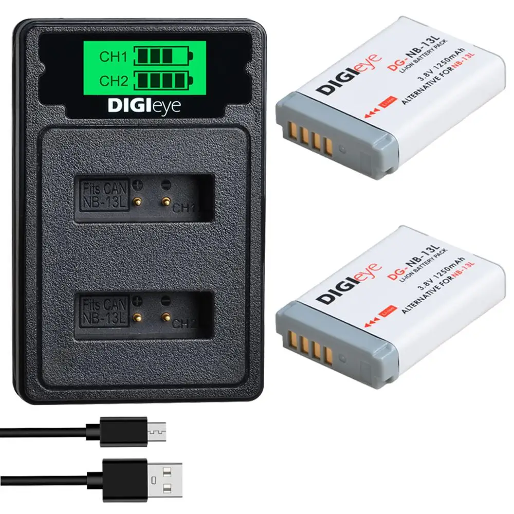 2 Pz Nb-13L Batteria Nb13L + Caricatore Doppio Lcd Con Tipo C Per Canon Powershot G5X G7X G7X Mark Ii G9X G9X Mark Ii Sx620 Sx720 Hs