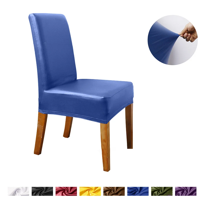 Oil Waterproof PU Leather Kitchen Dining Chair Cover Seat Slipcover Elastic Hem 