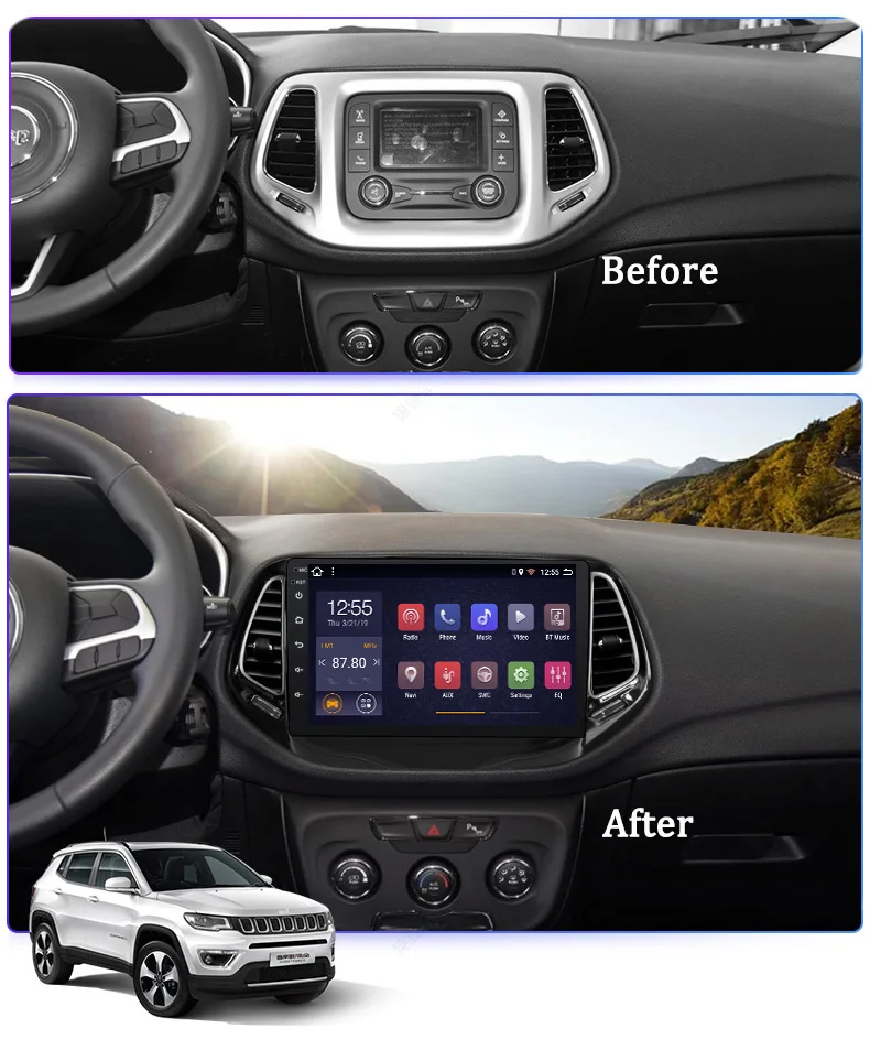 Best 2G RAM 32G ROM 9 inch Android 8.1 for Jeep Compass 2017 2018 Car GPS Navigation Radio Audio Multimedia System 1