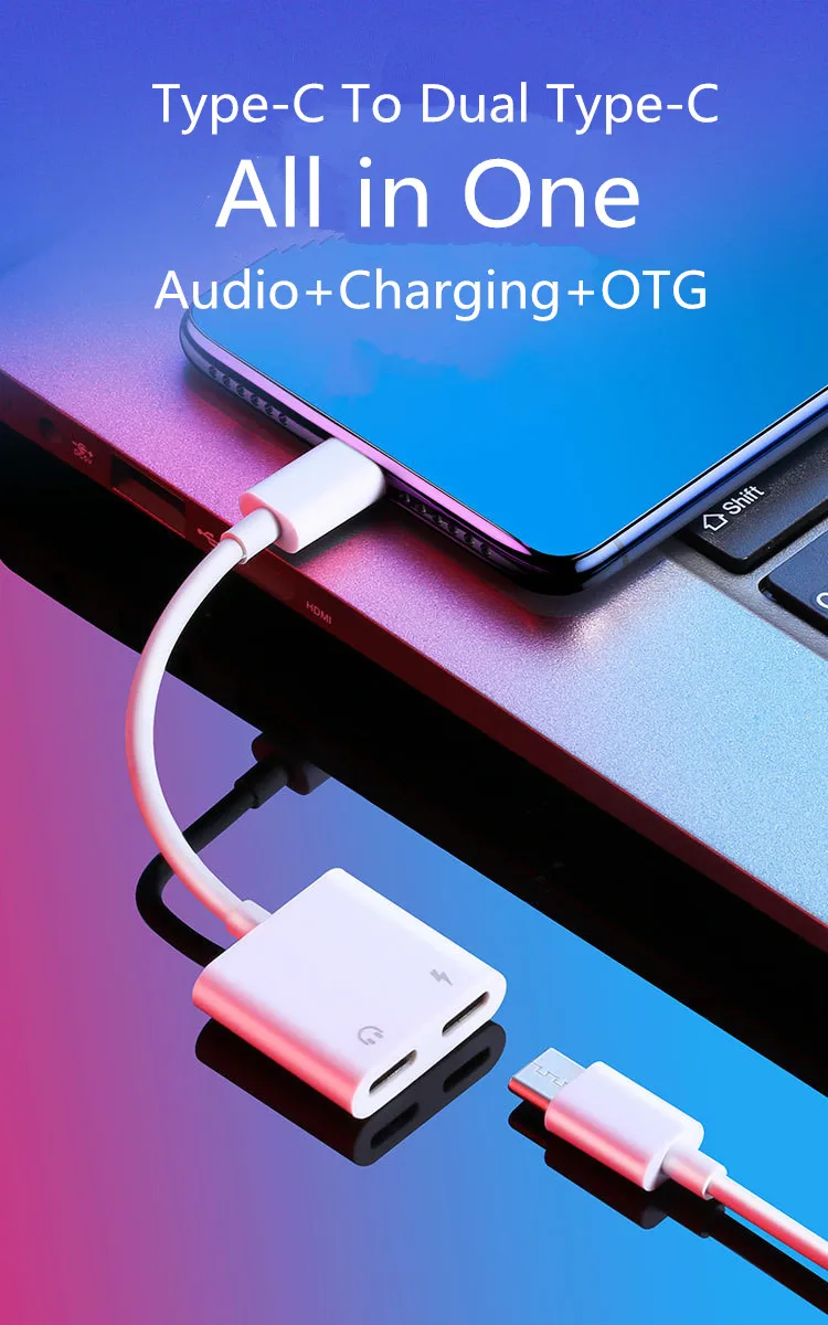 Все в одном usb type C-Dual Digital USB C зарядка наушников аудио OTG сплиттер адаптер для huawei Google Xiaomi type C устройства