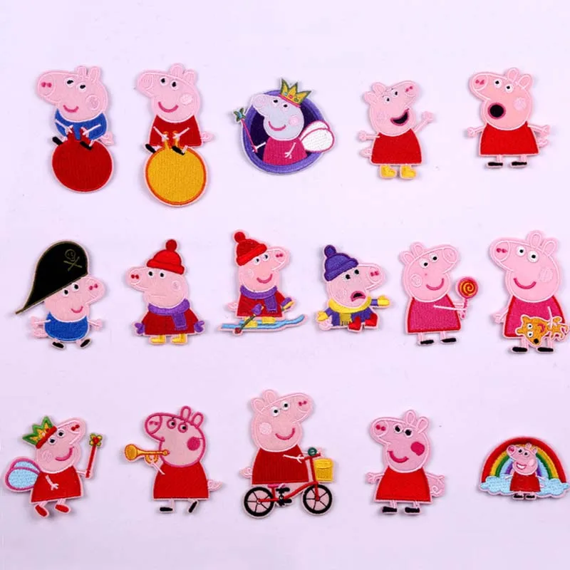 

7CM New Peppa Pig Embroidery Cartoon Anime Figures George Cloth Patch Clothing Accessories Kid Birthday Toys Gift