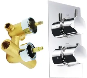 

2-Function Brass Thermostatic Shower Faucet Mixing Valve with Anti Scald Feature, Twin Handles Chrome Finish