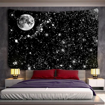 Black and white moon Mandala tapestry Bohemian decoration wall hanging bedroom psychedelic scene starlight art home decoration 1