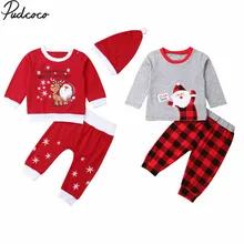 Детская одежда весна-осень для новорожденных, для маленьких мальчиков и девочек Рождественская одежда с длинными рукавами комбинезон штаны шапка, комплект из 2 предметов, комплект одежды из 3 предметов