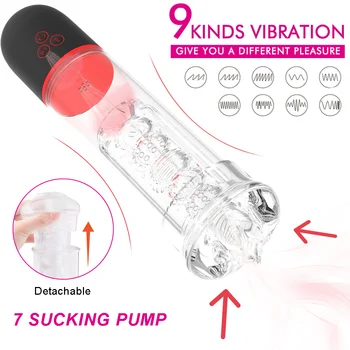 2 in 1 Vibrating Penis Pump,Male Sex Toy Vacuum Penis Sucking with 9 Vibration and 3 Suction Masturbators Enhancers Men Massager 2