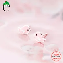 ElfoPlataSi 925 Soild Стерлинговое серебро женские розовые птицы 8 мм X 6 мм Серьги-клипсы Подарочные для девочек-подростков школы дети XY616