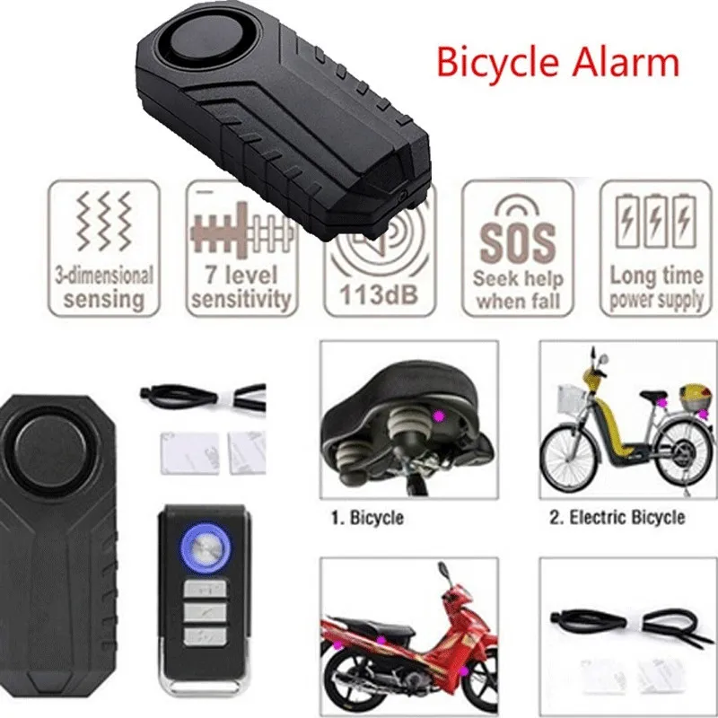 113dB Anti-Theft Remote Control Motorcycle Bicycle Security Lock Bike Alarm Padlock Siren