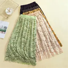 Autumn Winter Knitted Lace Skirt Women Saia Elegant Floral High Waist Skirts Womens Faldas Casual Harajuku Slim Knit Skirt Q2072