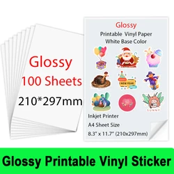 100Sheets A4 210*297mm Glossy Printable Vinyl Sticker Paper for Inkjet printer Self-Adhesive Inkjet Printer Paper Copy Paper
