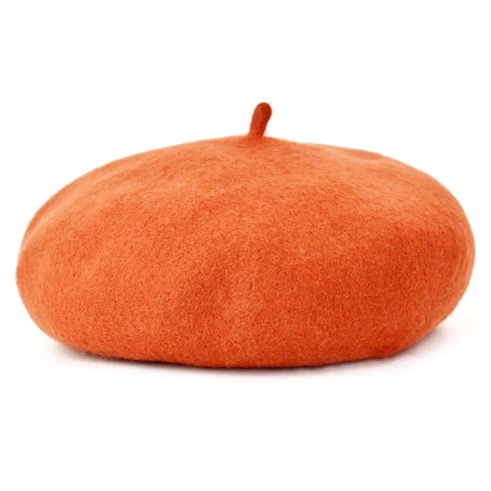 Осенне-зимние однотонные винтажные береты с круглыми шляпками, Мягкая шерстяная Шапка-бини для девочек, детская шапка, модный аксессуар