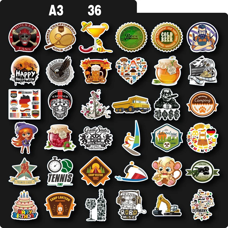

36 Pcs Stickers Fashion Logo Vans Off The Wall PVC Stickers Kids Toys Decor for Car Laptop Pad Phone Trunk Guitar Bicycle Motor