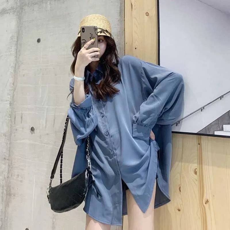 Casual Loose White Shirt Women Lantern Sleeve Blouse Fashion Lapel Oversized Top Shirts 5