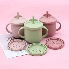Gobelets d'alimentation en Silicone pour bébés, gobelets d'alimentation pour enfants, vaisselle de table, conteneur de collations portables avec couvercle 