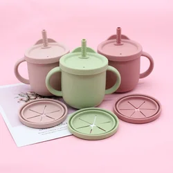 Baby Silicone Feeding Drinkware Children Feeding Cups with Sippy Food Tableware Infant Kid Portable Snacks Container With Lid