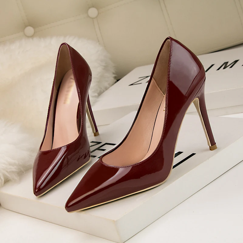 MAIERNISI/женские туфли-лодочки; обувь на высоком каблуке; женские туфли на шпильке с острым носком; Женская пикантная обувь для вечеринок; брендовая Офисная Женская обувь; Свадебная обувь; Новинка - Цвет: Wine red