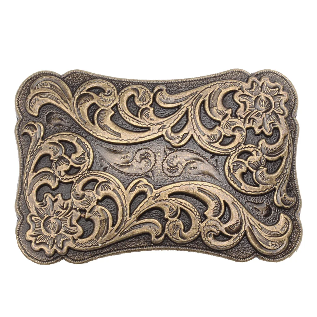 Western Belt Buckle Arabesque Pattern Antique Metal Men Casual Bronze |