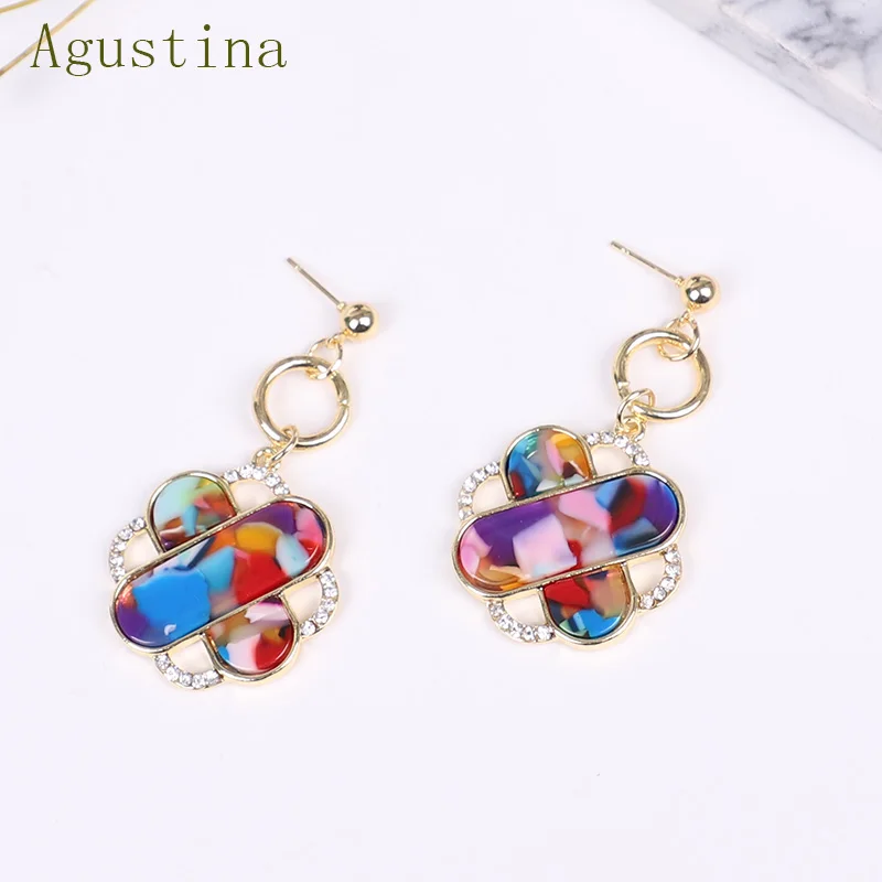 Bohemian Multicolor Acrylic Earrings Fashion Resin Drop Earrings for Women Geometric Earrings Statement Wedding Jewelry Gift