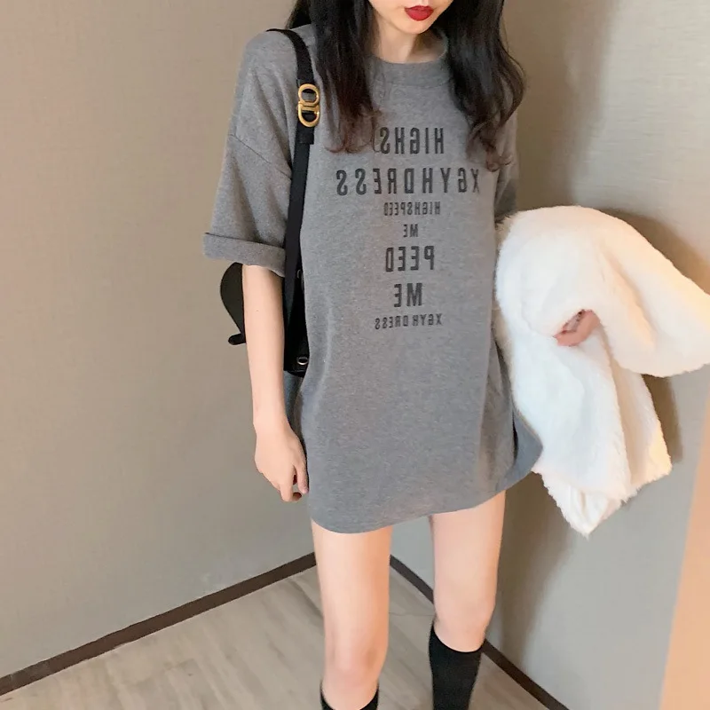 

2020 New Korean Style Summer Women T-shirt Half Sleeve O Neck Loose Oversize Letter Print Casual Tee Shirt Women Free Shipping