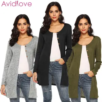

Women Fashion Casual Solid Front Button Long Sleeve button design Front Open Sweaters Cardigans Spring/Autumn