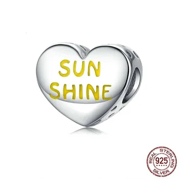 

Sterling Silver 925 You&Me Heart Charm for Women Original Bracelet Sunshine Metal Beads Female DIY Jewelry Making SCC1400