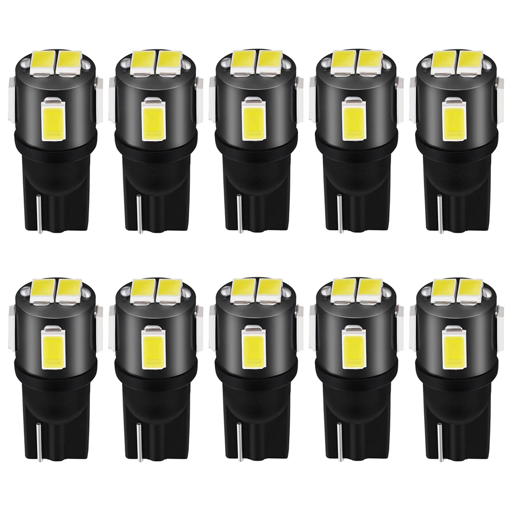 

10Pcs W5W LED T10 Led 168 194 LED Bulbs 5630 6SMD Car Side Marker Light License Plate Lamp White 12V 6000K High Quality
