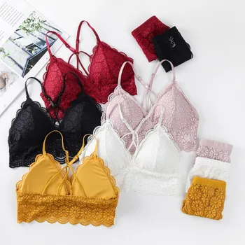 

Sexy Lace Lingerie Sets Wire Free Bras And Briefs Cozy Breathable Underwears Suits Beauty Back Bralette Lenceria