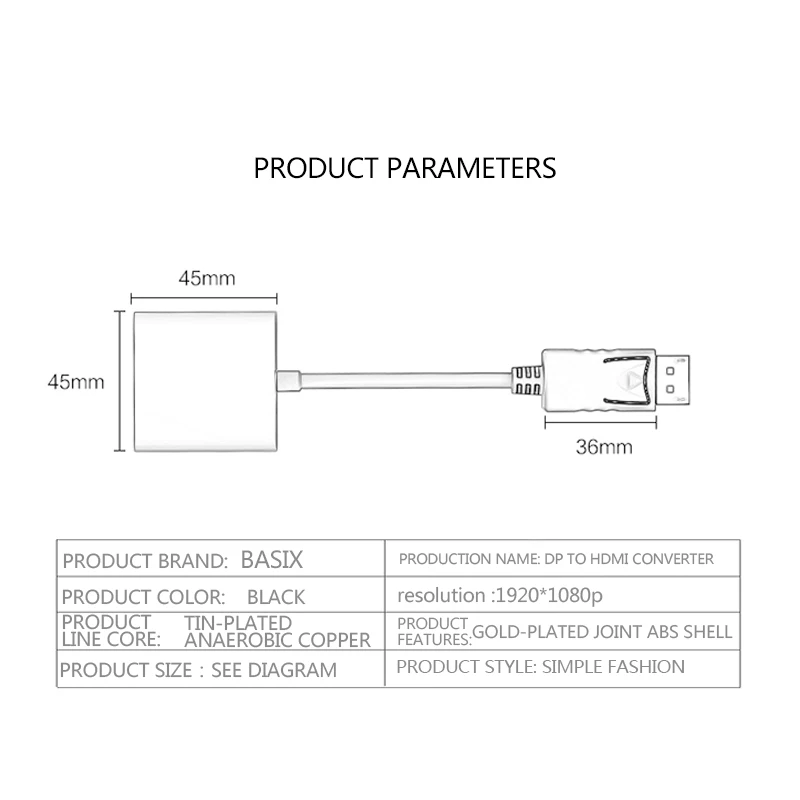 BKSCY DP к hdmi-кабель, Адаптер DP Displayport Male-HDMI Женский конвертер Кабель-адаптер для ПК проектор для ноутбука HDTV PC
