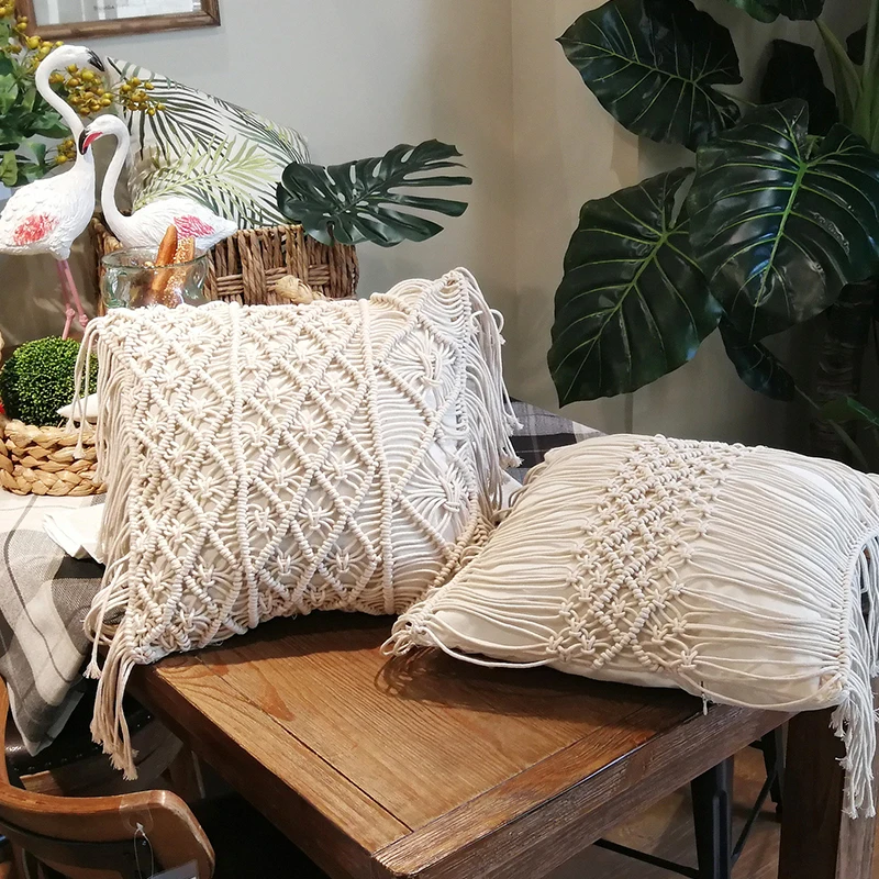YOMDID Boho cushion cover macrame pillows case bohemia geometric pattern cotton thread tassels pillowcase sofa throw home decor