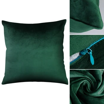 

1pc Solid Color Emerald Velvet Cushion Cover Throw Pillow Case Sofa Car Home Decor Zip Up Modern Fashion Cushion Cover S